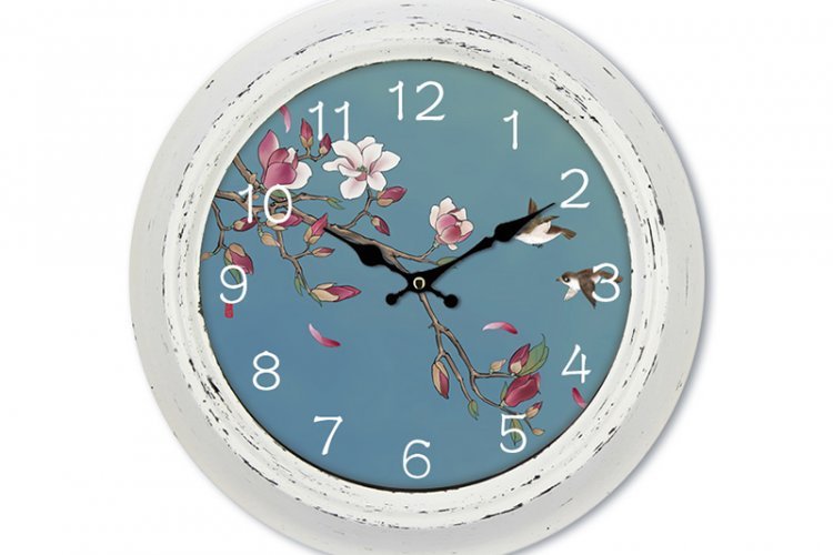 Floral Classic Wall Clock in White Antique Finish