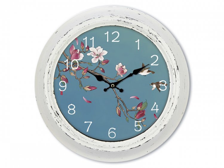Floral Classic Wall Clock in White Antique Finish